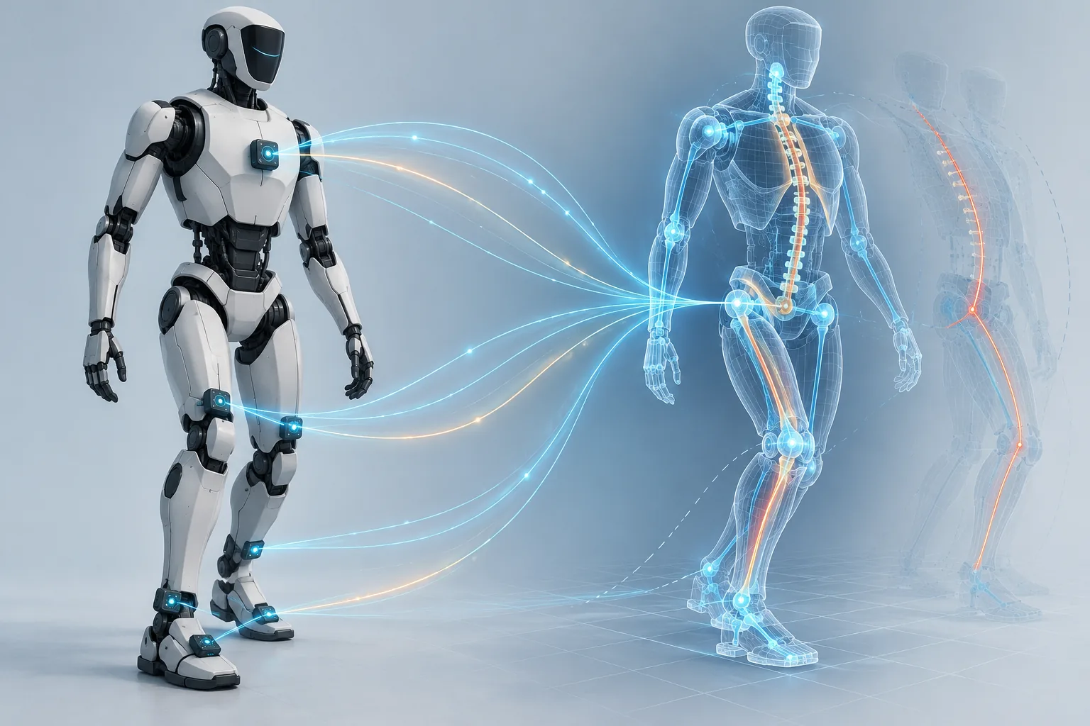 Des capteurs inertiels répartis sur un humanoïde reconstruisent le mouvement de ses membres et de ses pieds